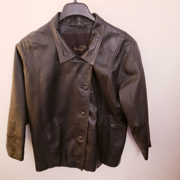 Tadmor Vintage Black Leather Button Front Cropped Jacket Made in Israel Size 40 - Picture 2 of 15